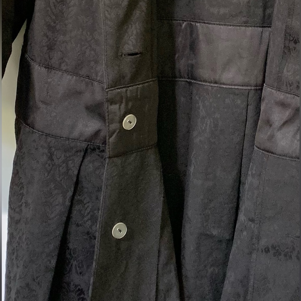 VTG Trench Duster Black Brocade Print Coat 90s Y2K Wrap Layer Goth - Picture 12 of 12